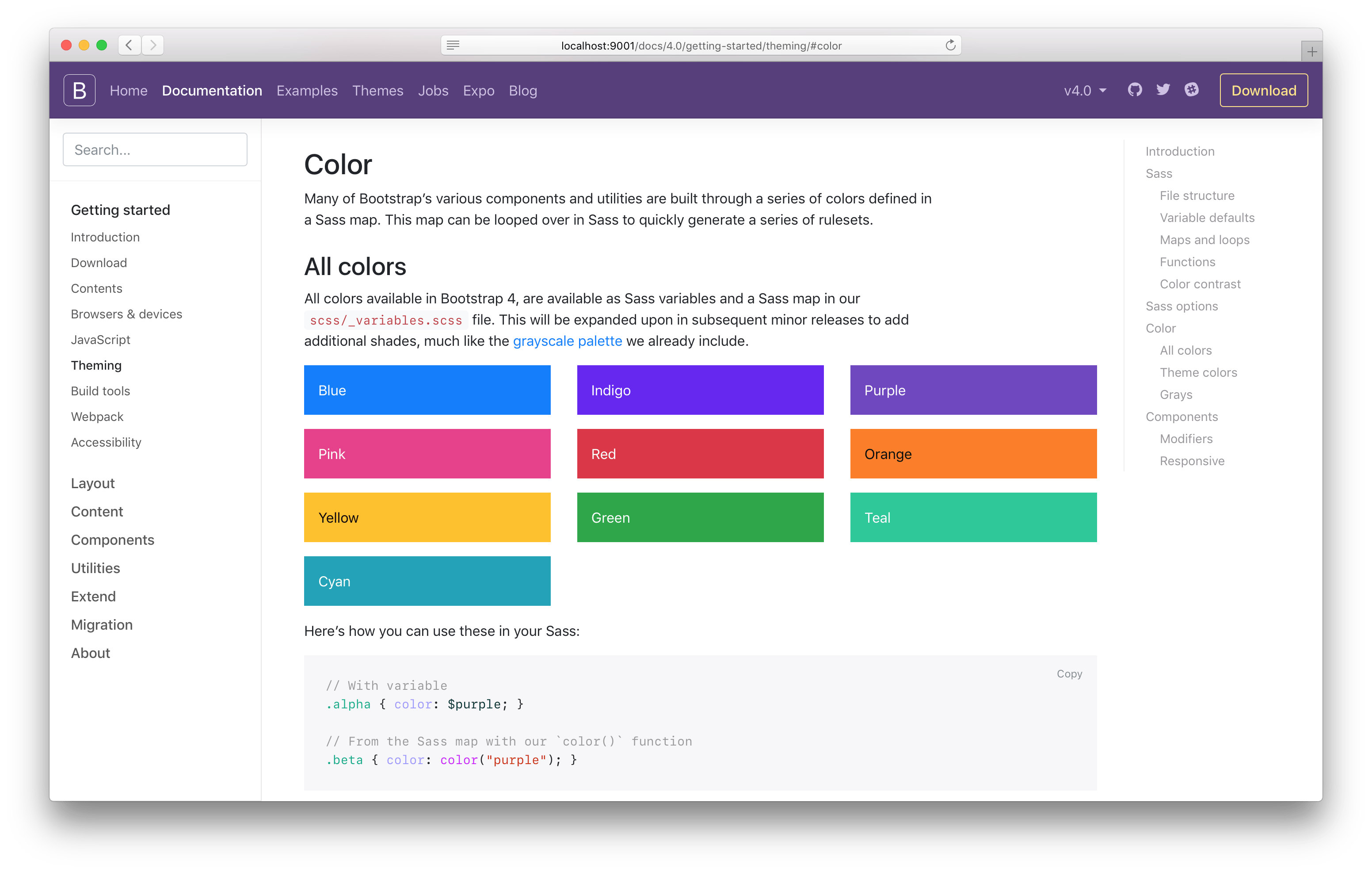 Bootstrap Theming docs page