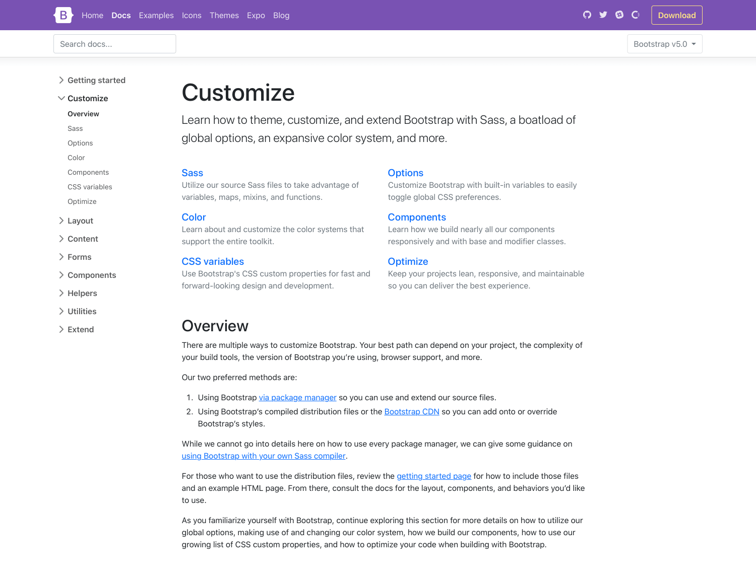 Bootstrap 5 customize docs