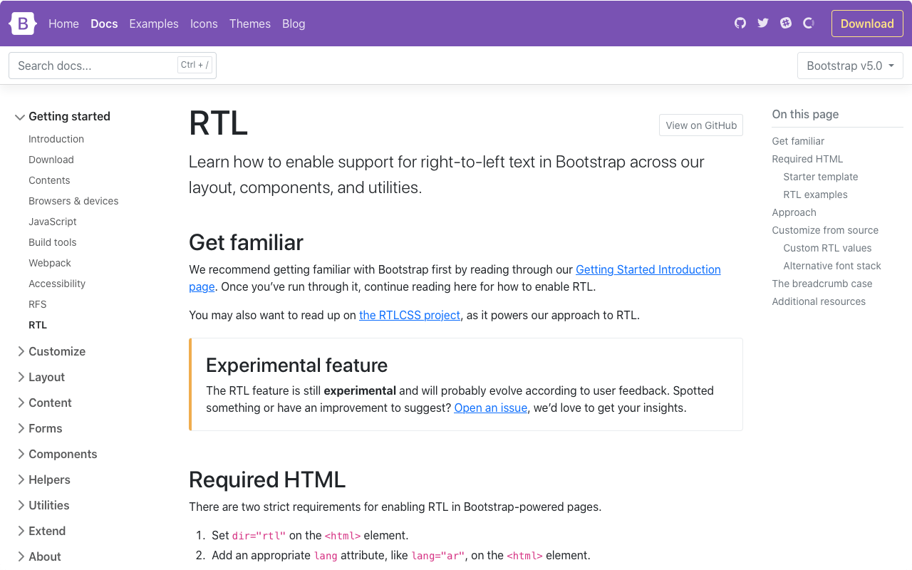 Bootstrap RTL docs