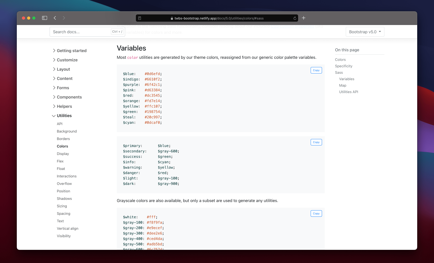 Sass docs screenshot